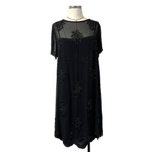 Vintage D'ore Womens Size 12 Black Beaded Sheer Dress Slip Set